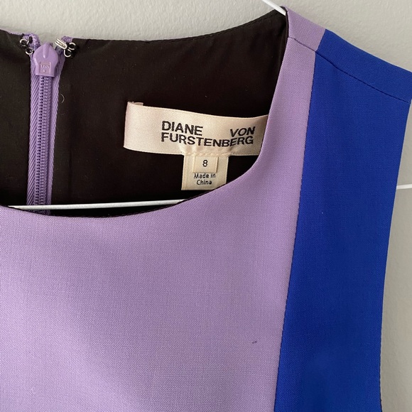 Diane von Furstenberg blue purple color block wool knee length dress size 8 - Picture 6 of 7